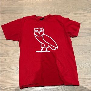 OVO Red Short Sleeve Tee with White Owl Outline